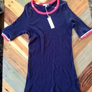 Anthropologie Sundry Navy and coral top NWT